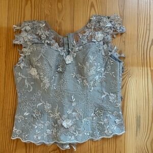 Elegant Lace Women’s Top in crystal stone Gray